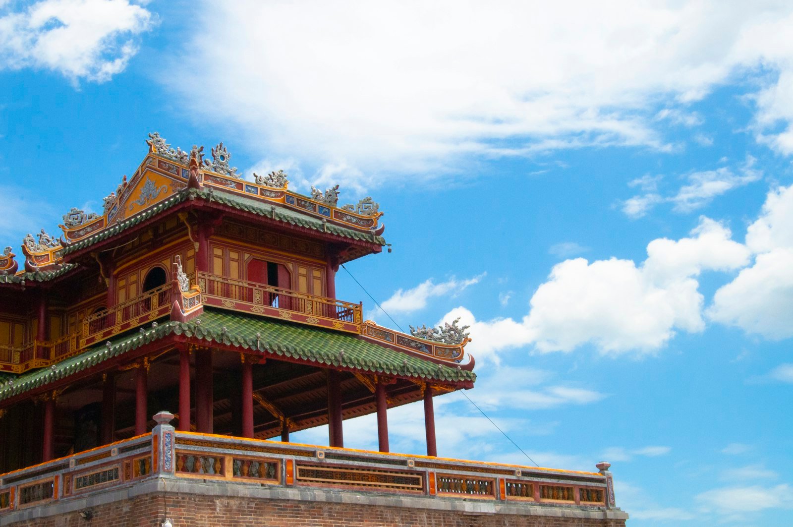 A red temple building in Hue